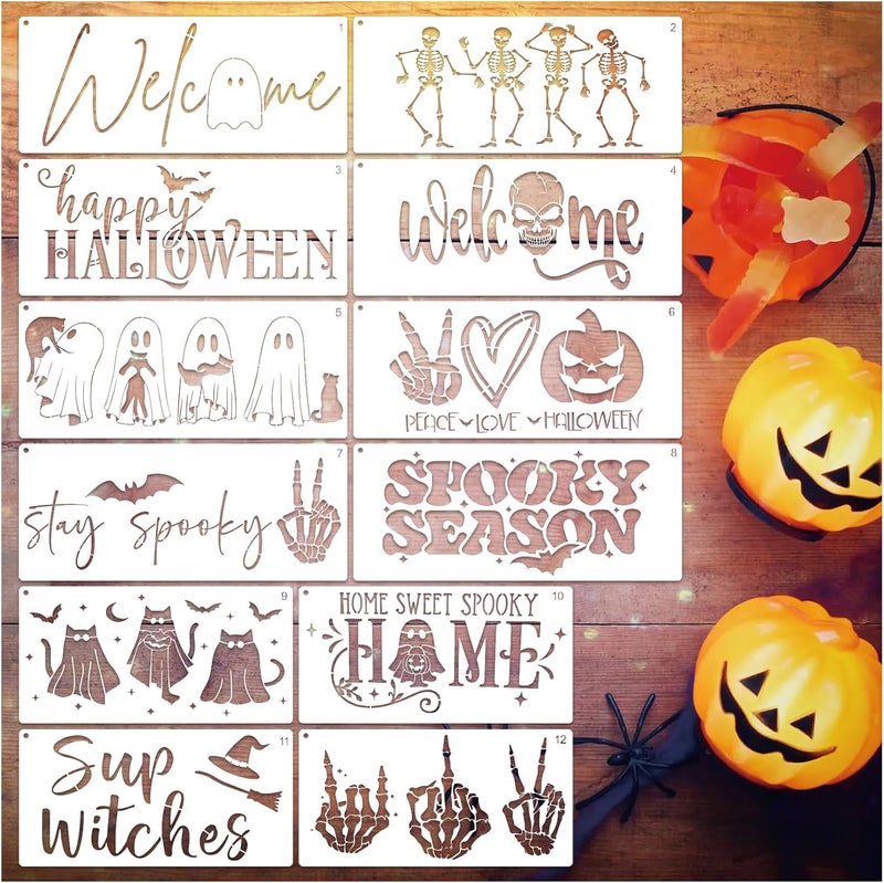 MYJMN Halloween Stencils for Door Mats Large Halloween Rug Doormat Stencil for Painting on Wood Crafts Shirts Reusable Glass Door Hanger Sign (welcome12) - Image 1